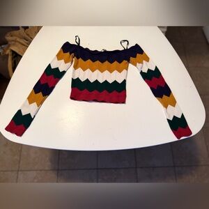 Fashion Nova Colorful Chevron Off-the-Shoulder Sweater